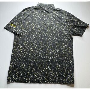 Rhoback Mens Performance Polo Shirt Large Black Yellow Splatter Drive Change